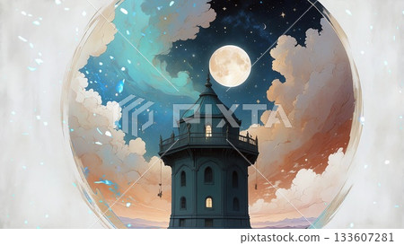 Game background: Sparkling fragments of the palace at night seen through the warp gate 133607281