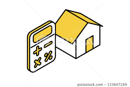 Real estate purchase, simple line drawing isometric illustration of a house and a calculator (loan simulation image) Real estate purchase, simple line drawing isometric illustration of a house and a calculator (loan simulation image) 133607289