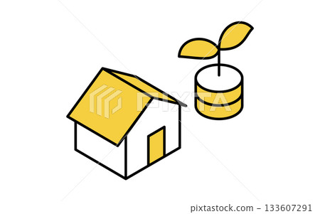房地產購買、房產價值的簡單線條等距插圖 133607291