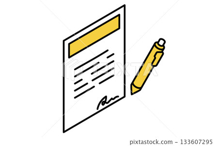 Real estate purchase, simple line drawing isometric illustration of signing a contract Real estate purchase, simple line drawing isometric illustration of signing a contract 133607295