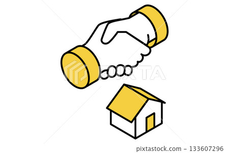Simple line drawing isometric illustration of a handshake during real estate purchase and contract signing Simple line drawing isometric illustration of a handshake during real estate purchase and contract signing 133607296