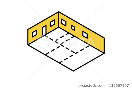 Simple line drawing isometric illustration of real estate purchase and floor plan 133607307