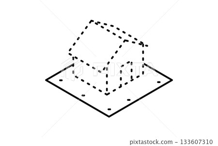 房地產購買的簡單線條等距圖，包含一塊規劃有房屋建造的空地。 133607310