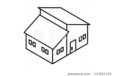 Real estate purchase, simple line drawing isometric illustration of a single-storey house, black and white Real estate purchase, simple line drawing isometric illustration of a single-storey house, black and white 133607329