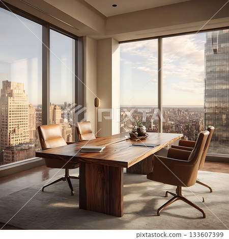 Elegant meeting space with city views 133607399