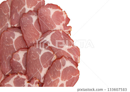 slices of pork neck cured isolated 133607583
