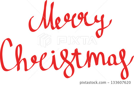 Handwritten lettering with a Christmas theme, in red color 133607620