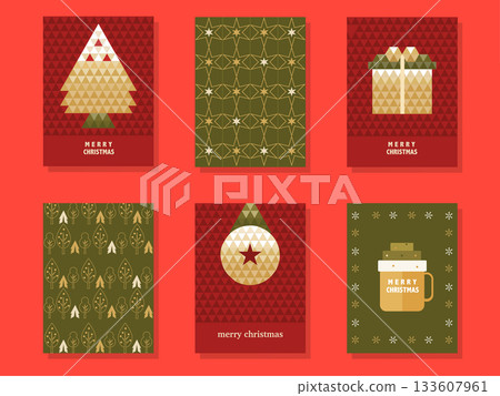 Set of 2025 Merry Christmas and Happy New Year background, invitations cards,poster,greeting,template,geometric,Vector illustrations. 133607961