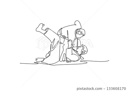 Continuous one line drawing two men are locked...-插圖素材 [133608170 ...