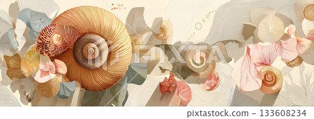 Beautiful texture with a seashell motif (horizontal) / Mamio Design Texture Series 133608234