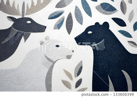 Texture of bear and polar bear drawn on Japanese paper / Mamio Design Healing Animal Series 133608399