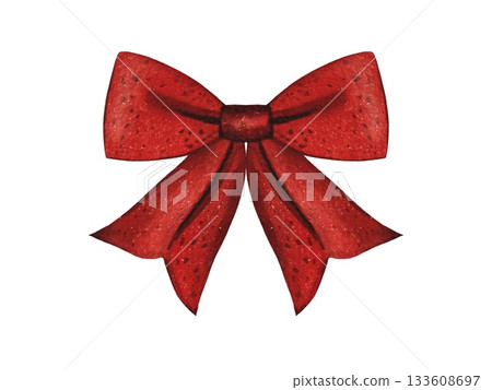 Hand drawn bright red bow. Christmas decor. Watercolor illustration. Hand drawn bright red bow. Christmas decor. Watercolor illustration. 133608697