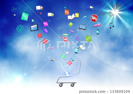 Floating application icons with trolley Floating application icons with trolley 133609109