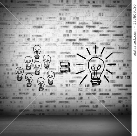 Light bulbs at brick lined wall 133609150