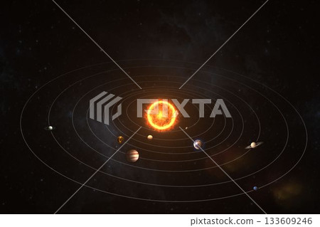 Composite image of planets rotating around sun 133609246