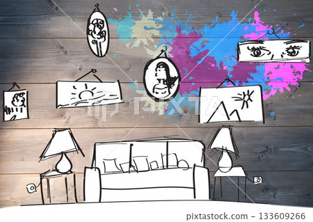 Living room sketch with paint splash Living room sketch with paint splash 133609266
