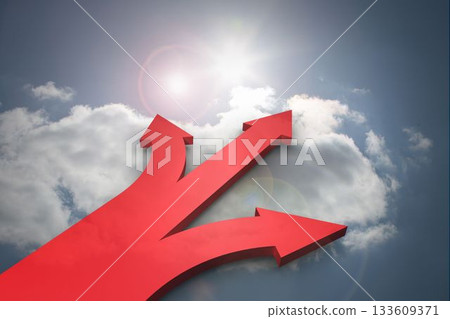 Red arrows pointing against sky 133609371