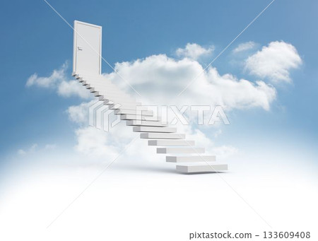 Steps leading to closed door in the sky Steps leading to closed door in the sky 133609408
