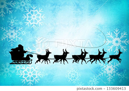 Santa and his sleigh over blue snowflake design Santa and his sleigh over blue snowflake design 133609413