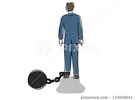 一名男性上班族拖著沉重的鐵球 133609641