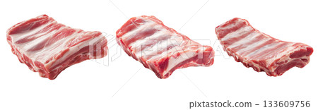 Set of fresh raw meat cuts, pork ribs, isolated on transparent background. Fresh meat for cooking, food preparation, and advertisement. Set of fresh raw meat cuts, pork ribs, isolated on transparent background. Fresh meat for cooking, food preparation, and advertisement. 133609756