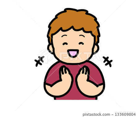Brown-haired boy clapping 133609804