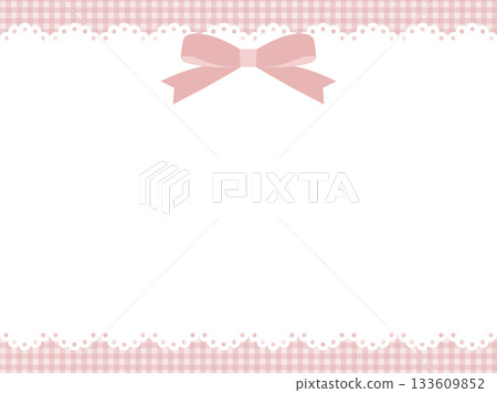 Vector illustration of a cute lace-style frame with a ribbon. Gingham check, frame, natural Vector illustration of a cute lace-style frame with a ribbon. Gingham check, frame, natural 133609852