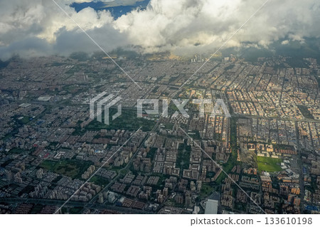 bogota aerial view from airplane window at sunset bogota aerial view from airplane window at sunset 133610198