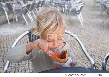 Little 4 Year Old Girl Eating Ice Cream 133610256