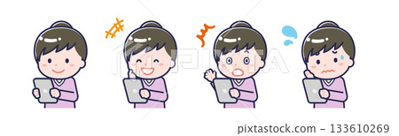 A "plain-clothed adult" woman using a tablet 133610269