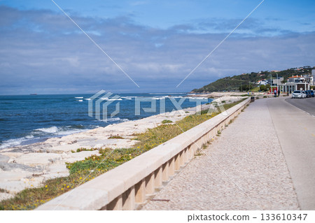 View of the Figueira da Foz waterfront in Portugal on a summer day with the ocean view 133610347