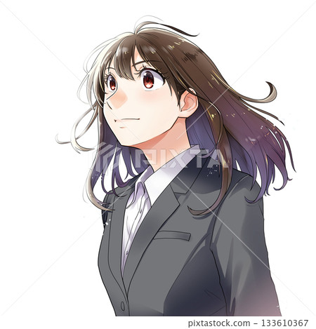 一位正在求職的女學生/OL抬頭仰望的插圖[灰色套裝，無背景] 133610367