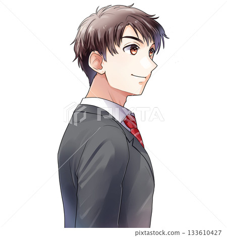 Illustration of a male student, job seeker, or working man facing right, diagonally from behind [gray jacket, no background] 133610427