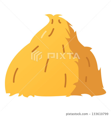 Haystack flat vector icon, sheaf of wheat ears, cartoon bale of hay, straw barn and cone hayloft, dry grass heap forage Haystack flat vector icon, sheaf of wheat ears, cartoon bale of hay, straw barn and cone hayloft, dry grass heap forage 133610799