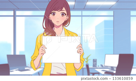 Office scene that conveys a bright atmosphere in the workplace | Business illustration material ideal for guidance and explanations | Proposals, announcements, explanations 133610859