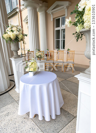 Wedding Ceremony Chairs with Floral Decoration in Latvia Wedding Ceremony Chairs with Floral Decoration in Latvia 133610901