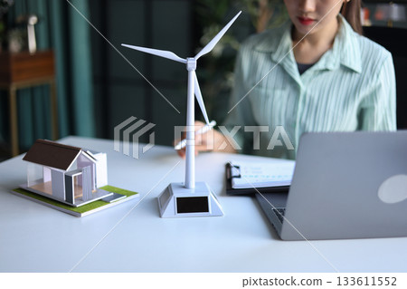 Female engineer working in office design eco friendly and sustainable living home. 133611552