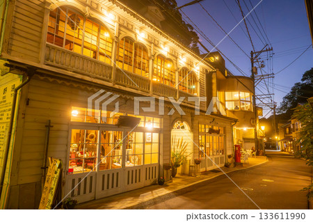 Yunotsu Onsen Main Street night view Yunotsu Onsen Main Street night view 133611990
