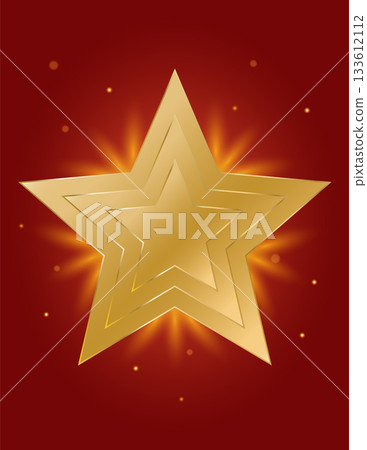 Glowing golden star illustration on a rich red background 133612112