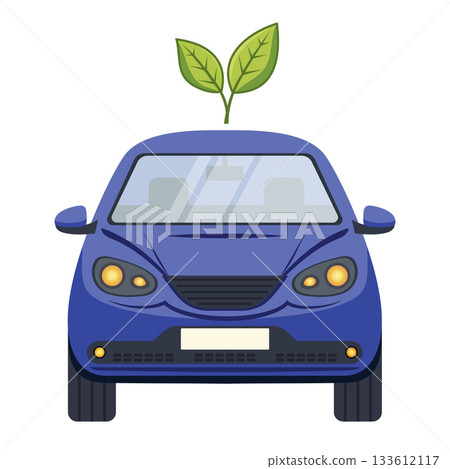 Blue eco friendly car illustration with green leaves symbolizing sustainability and innovation Blue eco friendly car illustration with green leaves symbolizing sustainability and innovation 133612117