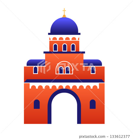 Krushedol monstery - colorful flat design style illustration 133612377