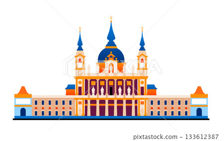 Almudena Cathedral in Spain - colorful flat design style object Almudena Cathedral in Spain - colorful flat design style object 133612387
