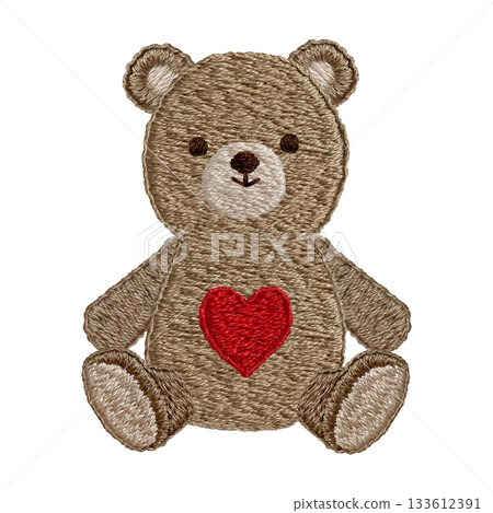 [Heart Teddy Bear] Hand-embroidered illustration material 133612391