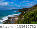 View of the sea and the hills along the Great Ocean Road. 133612732