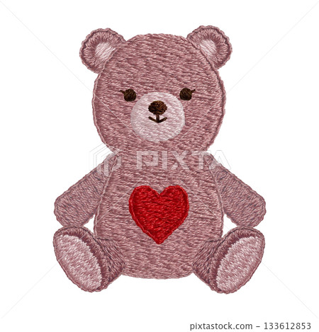 [Heart Teddy Bear] Hand-embroidered illustration material 133612853