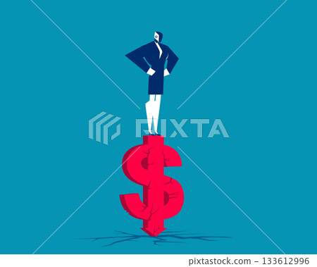 Robot. Artificial intelligence standing on cracked money sign 133612996