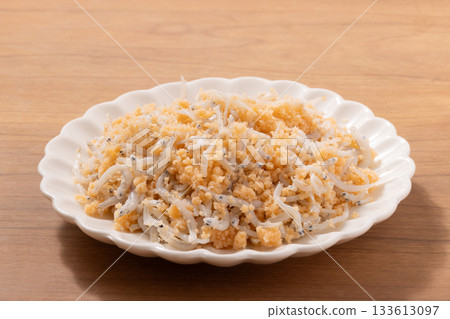 Salmon flakes and boiled whitebait sprinkled on top Salmon flakes and boiled whitebait sprinkled on top 133613097