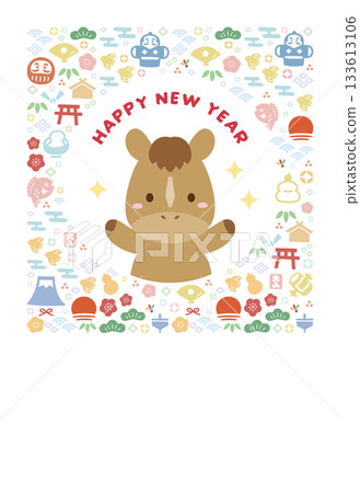 Horse Year and Japanese-style New Year's frame 2026 New Year's card template Horse Year and Japanese-style New Year's frame 2026 New Year's card template 133613106
