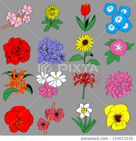 各種花卉的插圖集 133613318