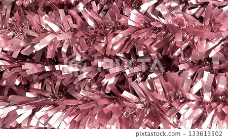Pink tinsel Christmas tree bokeh background. Festive pattern. Xmas holiday spirit. Pink tinsel Christmas tree bokeh background. Festive pattern. Xmas holiday spirit. 133613502